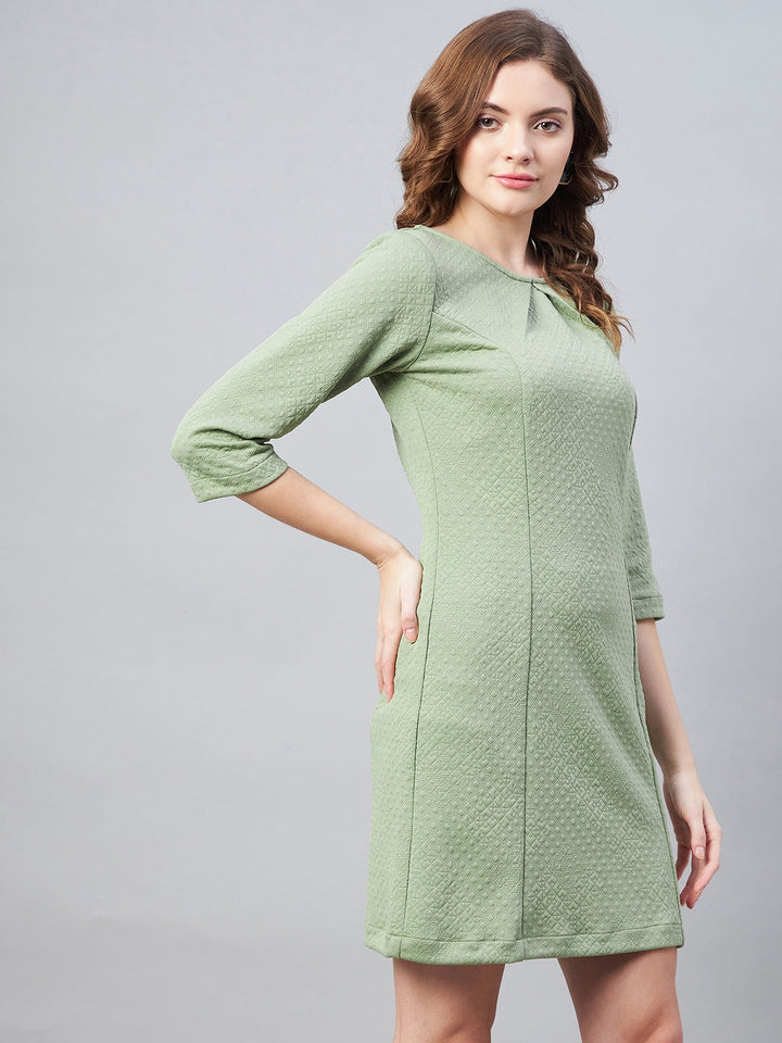 Olive-Polyester-Jacquard-Self-Design-Dress