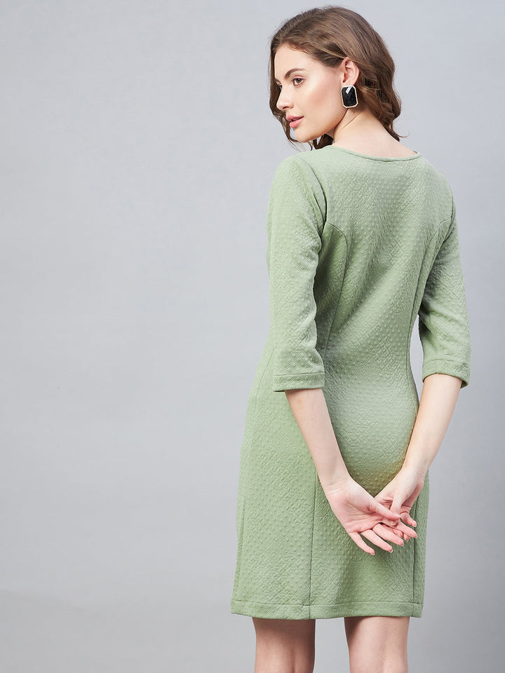 Olive-Polyester-Jacquard-Self-Design-Dress