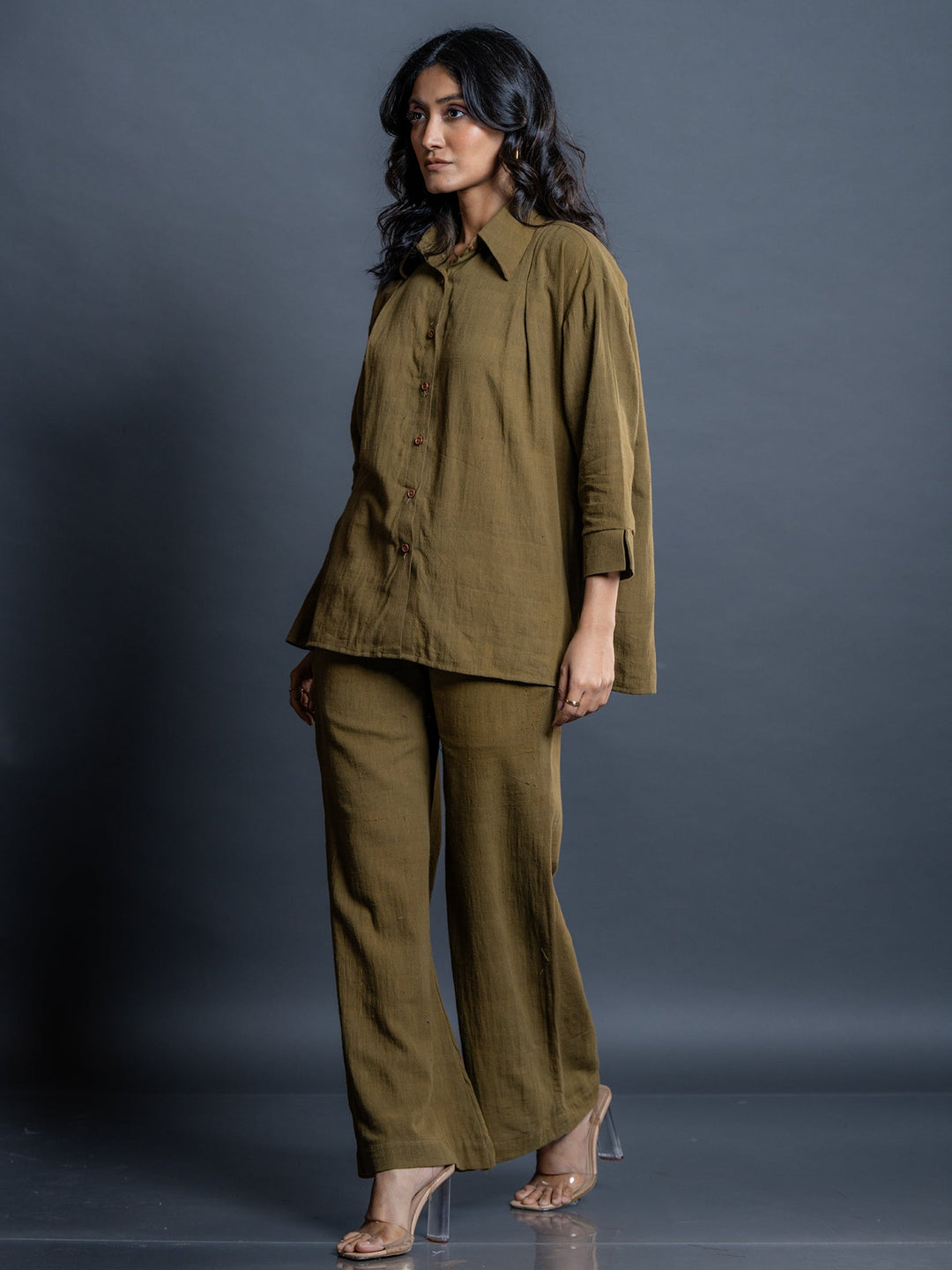 Olive-Green-Cotton-Shirt-Style-Co-Ord-Set