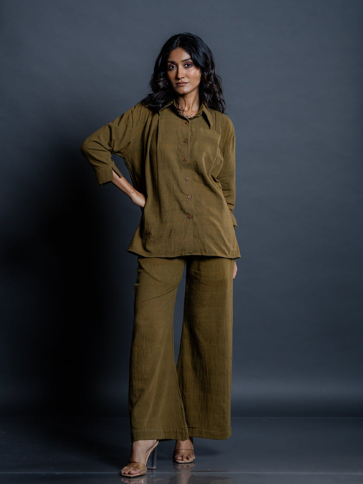 Olive-Green-Cotton-Shirt-Style-Co-Ord-Set