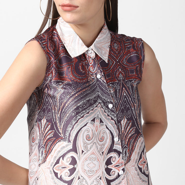 Orange-Polyester-Satin-Printed-Dress-with-front-Buttons