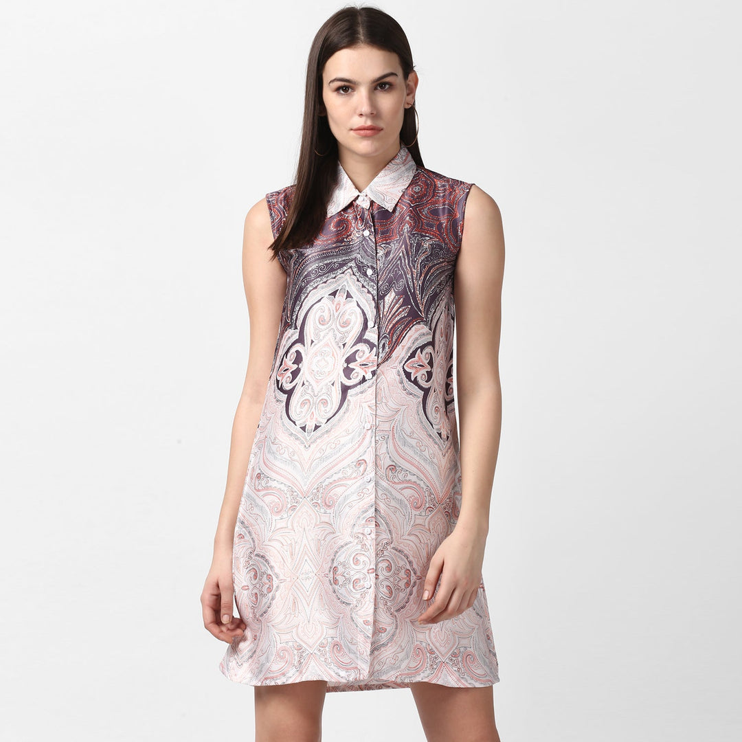 Orange-Polyester-Satin-Printed-Dress-with-front-Buttons