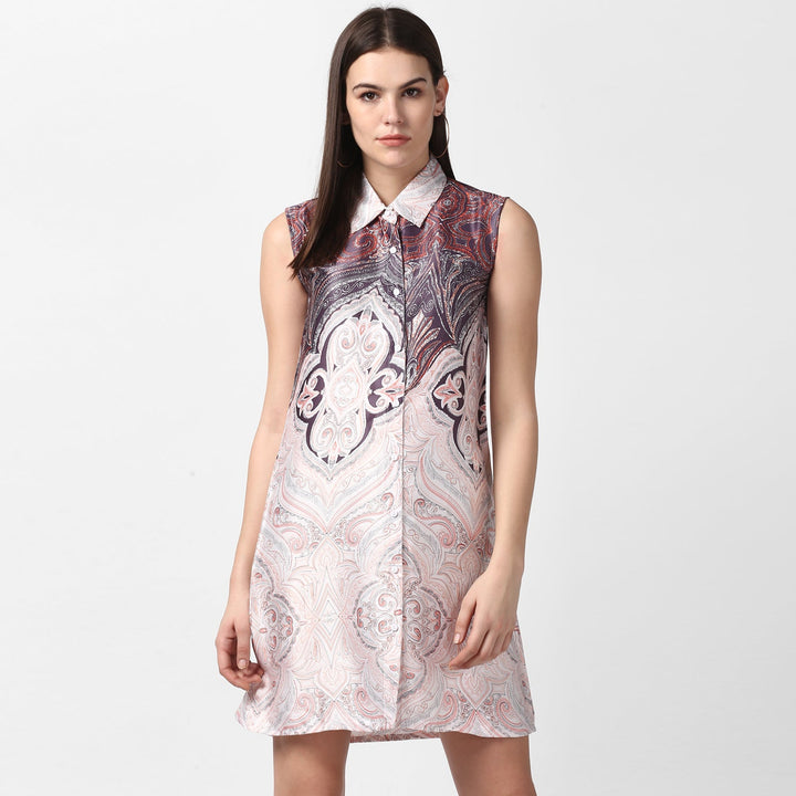 Orange-Polyester-Satin-Printed-Dress-with-front-Buttons