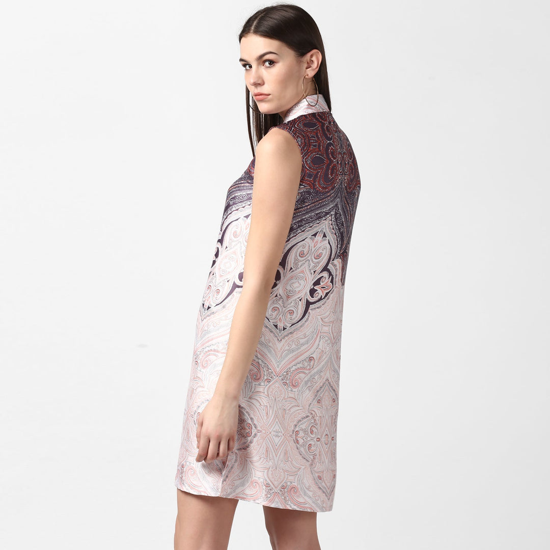 Orange-Polyester-Satin-Printed-Dress-with-front-Buttons
