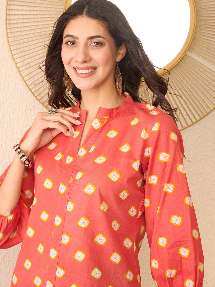 Orange-Cotton-Blend-Shibori-Printed-Tunic-Only