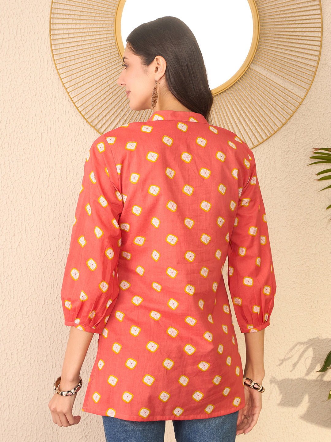 Orange-Cotton-Blend-Shibori-Printed-Tunic-Only