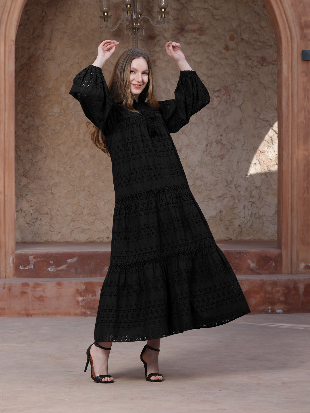 Black-Cotton-schiffli-Maxi-Dress