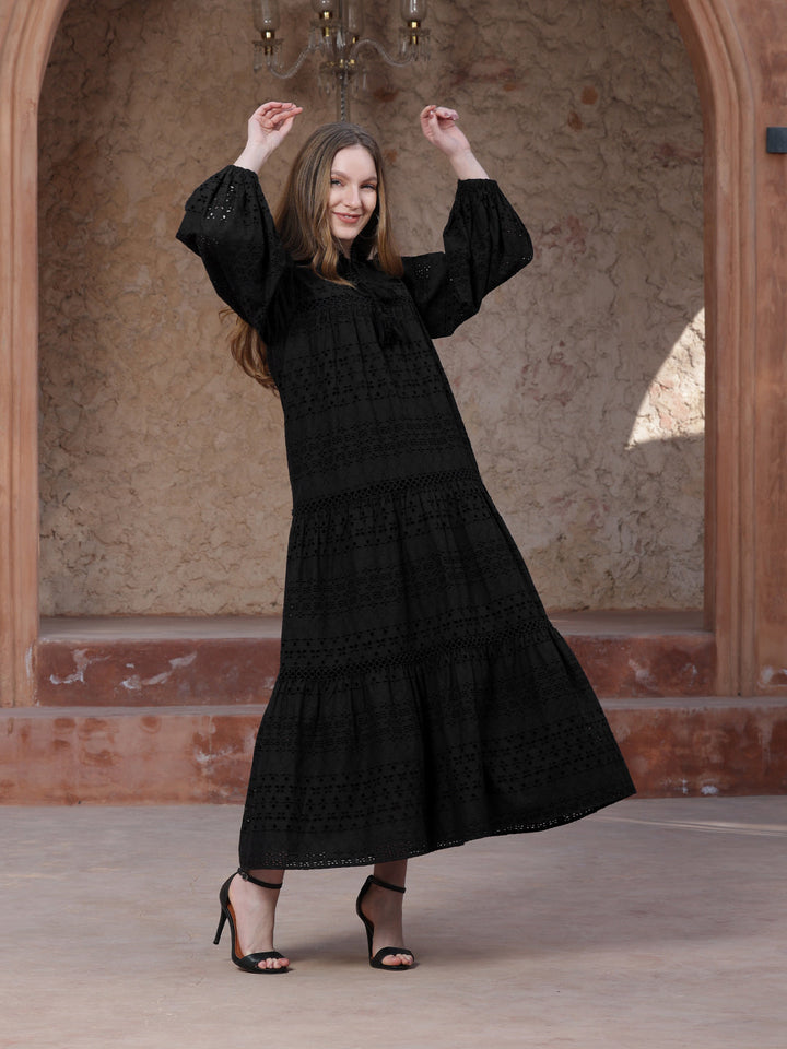 Black-Cotton-schiffli-Maxi-Dress