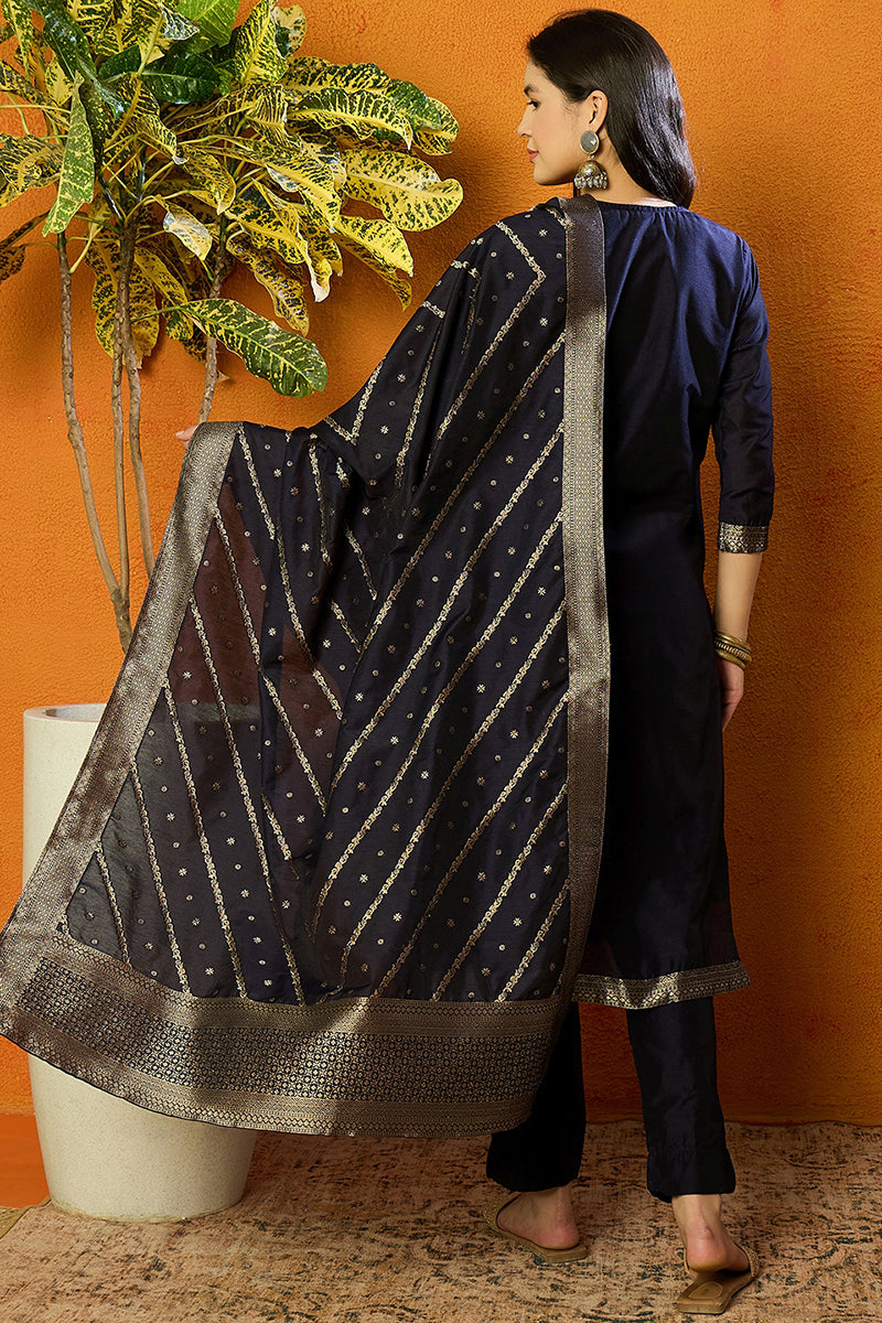 White-Silk-Blend-Embroidered-Straight-3-Piece-Kurta-Set