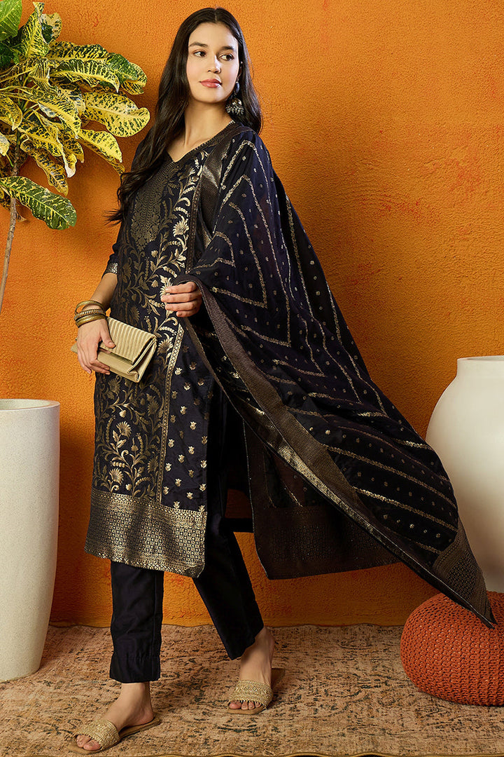White-Silk-Blend-Embroidered-Straight-3-Piece-Kurta-Set