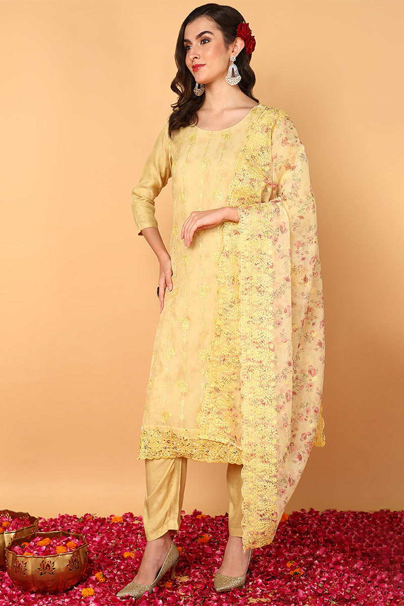 ZERESOUQ-Yellow-Organza-Floral-Embroidered-Straight-3-Piece-Kurta-Set