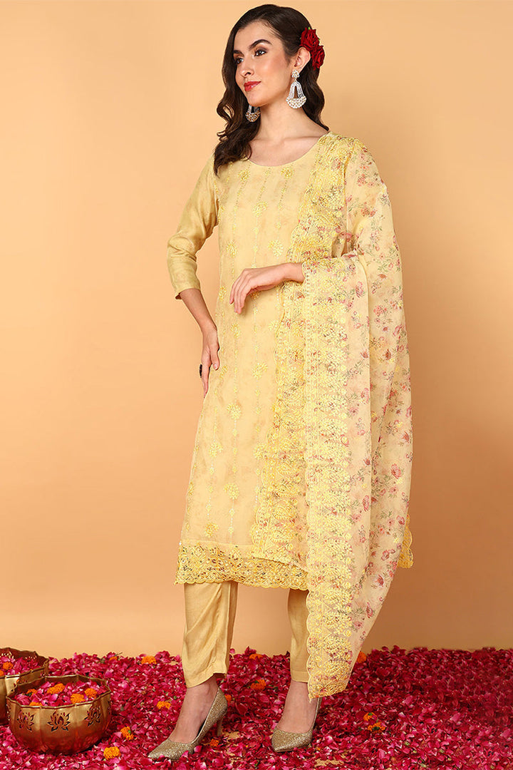 ZERESOUQ-Yellow-Organza-Floral-Embroidered-Straight-3-Piece-Kurta-Set