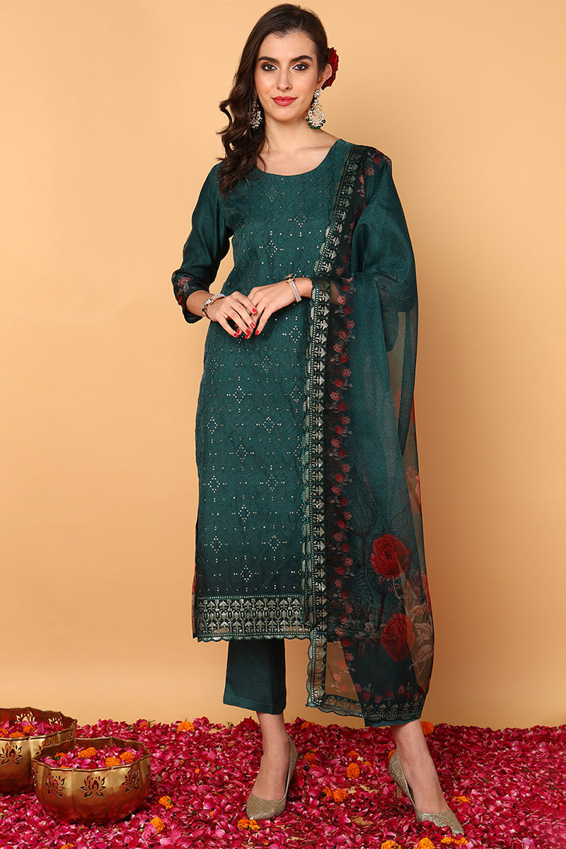 ZERESOUQ-Green-Organza-Floral-Embroidered-Straight-3-Piece-Kurta-Set