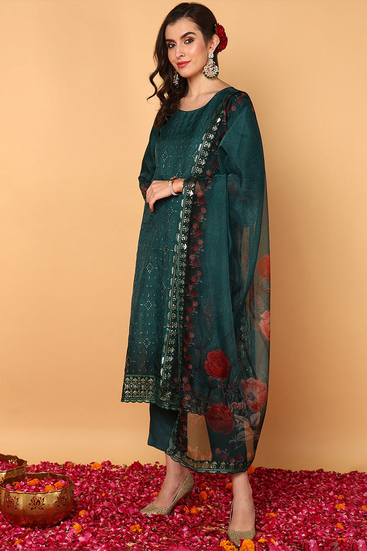 ZERESOUQ-Green-Organza-Floral-Embroidered-Straight-3-Piece-Kurta-Set