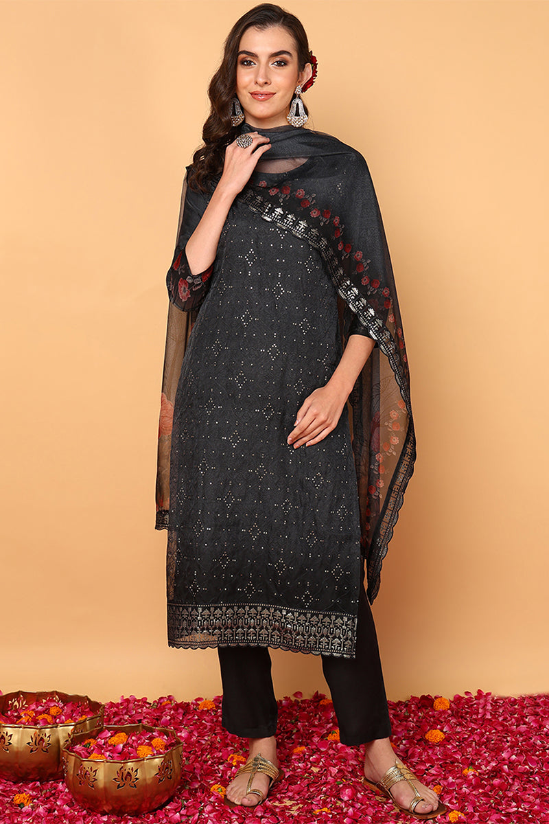 ZERESOUQ-Black-Organza-Floral-Embroidered-Straight-3-Piece-Kurta-Set