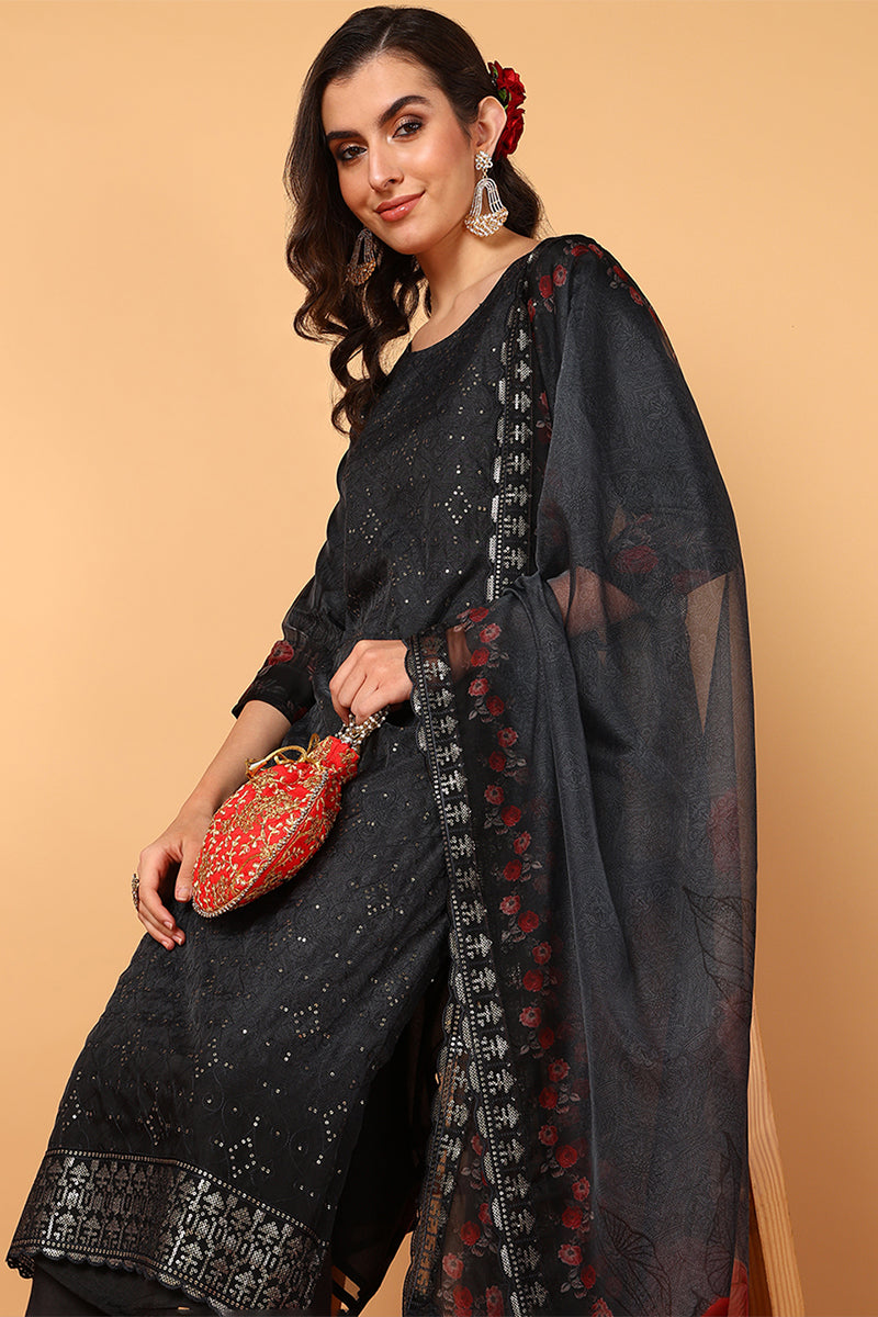 ZERESOUQ-Black-Organza-Floral-Embroidered-Straight-3-Piece-Kurta-Set
