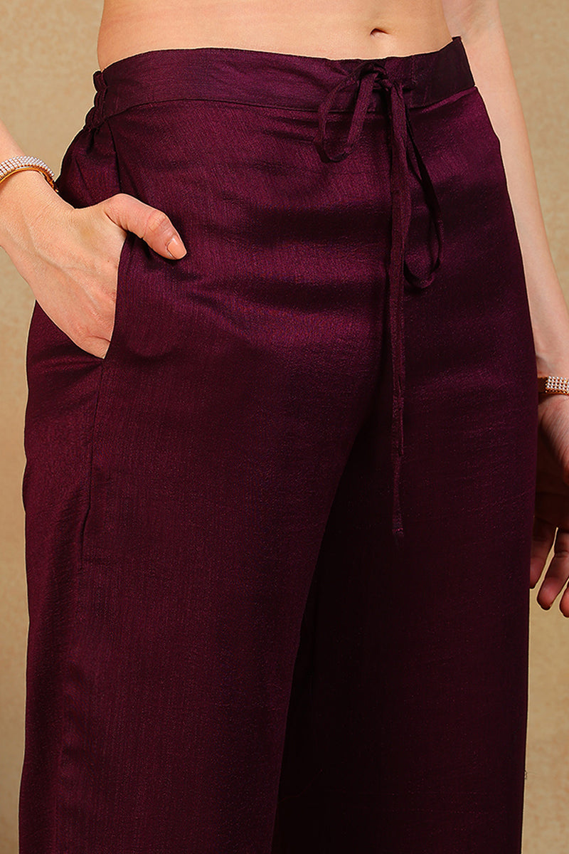 ZERESOUQ-Purple-Silk-Blend-Solid-Embroidered-Flared-3-Piece-Kurta-Set