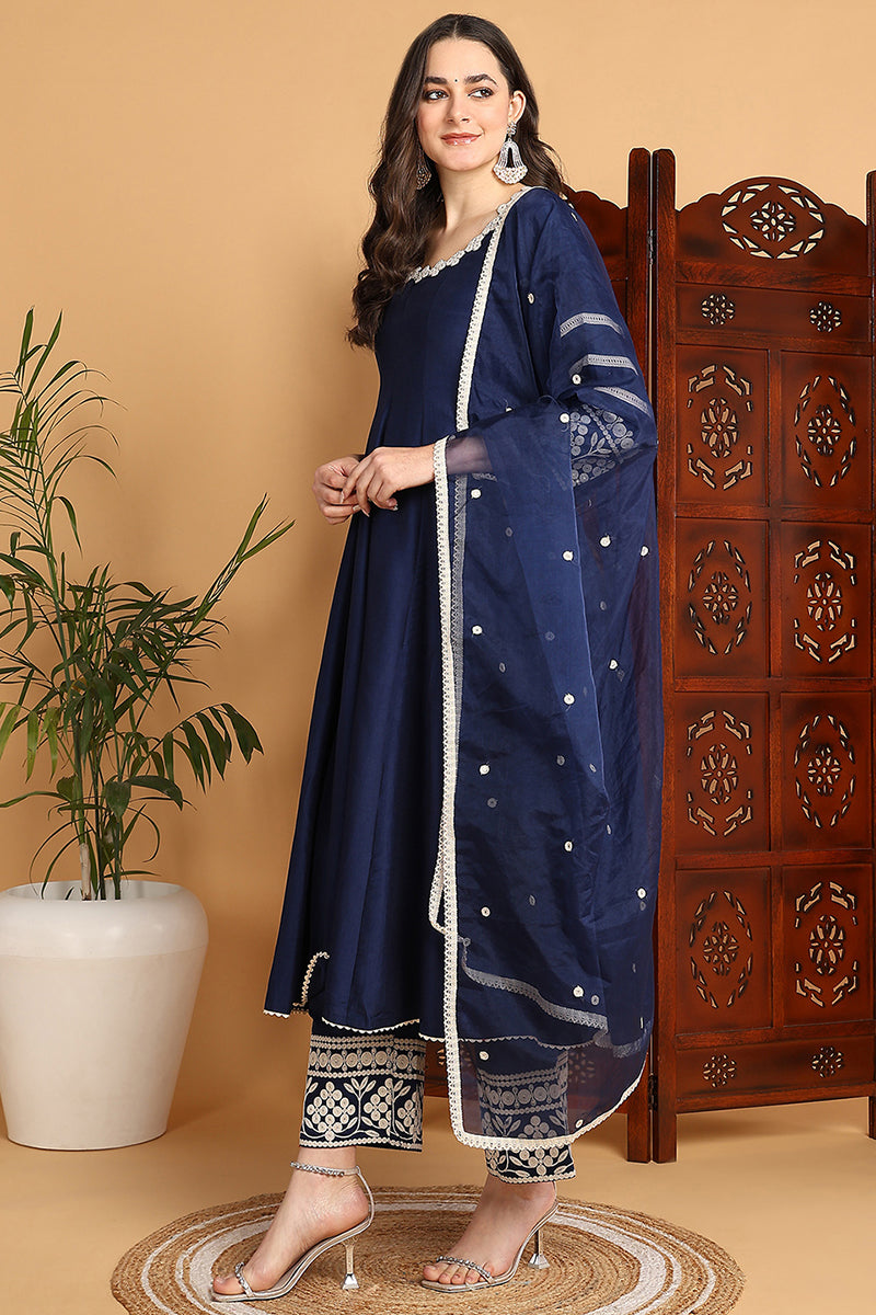 ZERESOUQ-Navy-Blue-Silk-Blend-Solid-Embroidered-Anarkali-Suit-Set