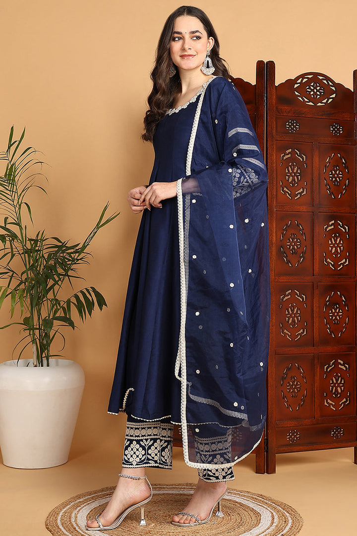 ZERESOUQ-Navy-Blue-Silk-Blend-Solid-Embroidered-Anarkali-Suit-Set