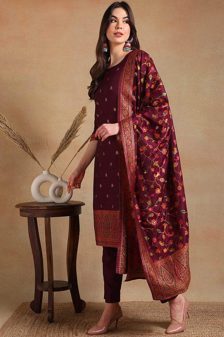 White-Silk-Blend-Embroidered-Straight-3-Piece-Kurta-Set