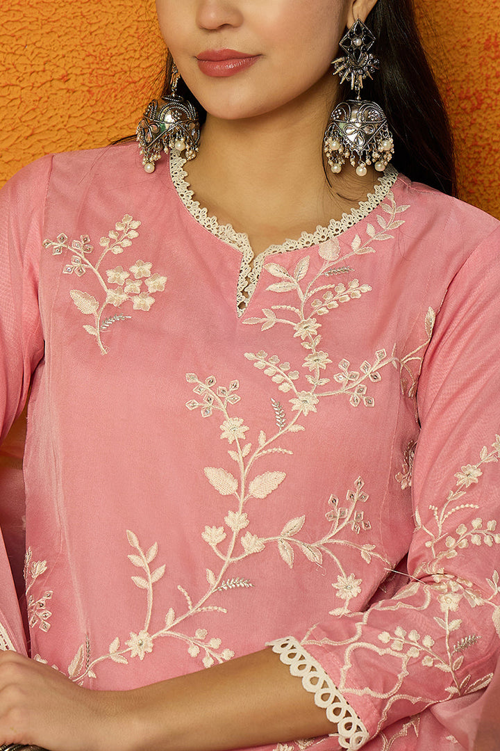 Pink-Organza-Solid-Embroidered-A-Line-Dhoti-Style-Kurta-Set