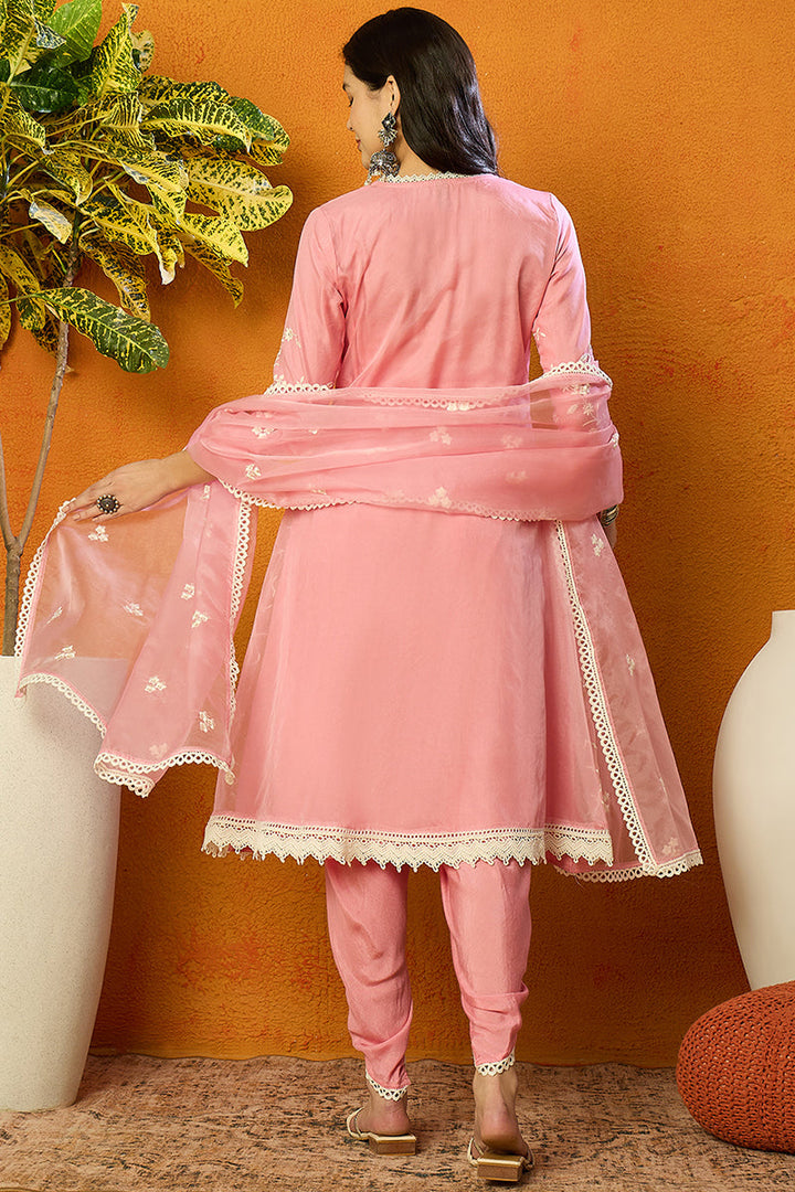 Pink-Organza-Solid-Embroidered-A-Line-Dhoti-Style-Kurta-Set