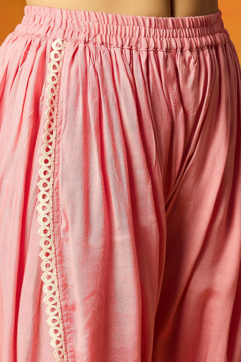 Pink-Organza-Solid-Embroidered-A-Line-Dhoti-Style-Kurta-Set