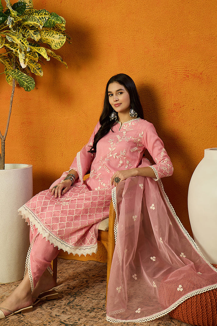 Pink-Organza-Solid-Embroidered-A-Line-Dhoti-Style-Kurta-Set