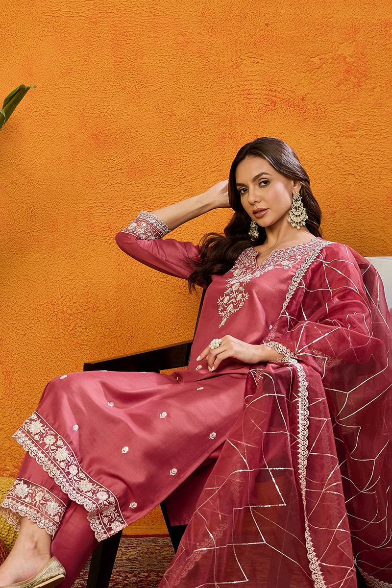 Rust-Red-Silk-Blend-Solid-Embroidered-Straight-3-Piece-Kurta-Set