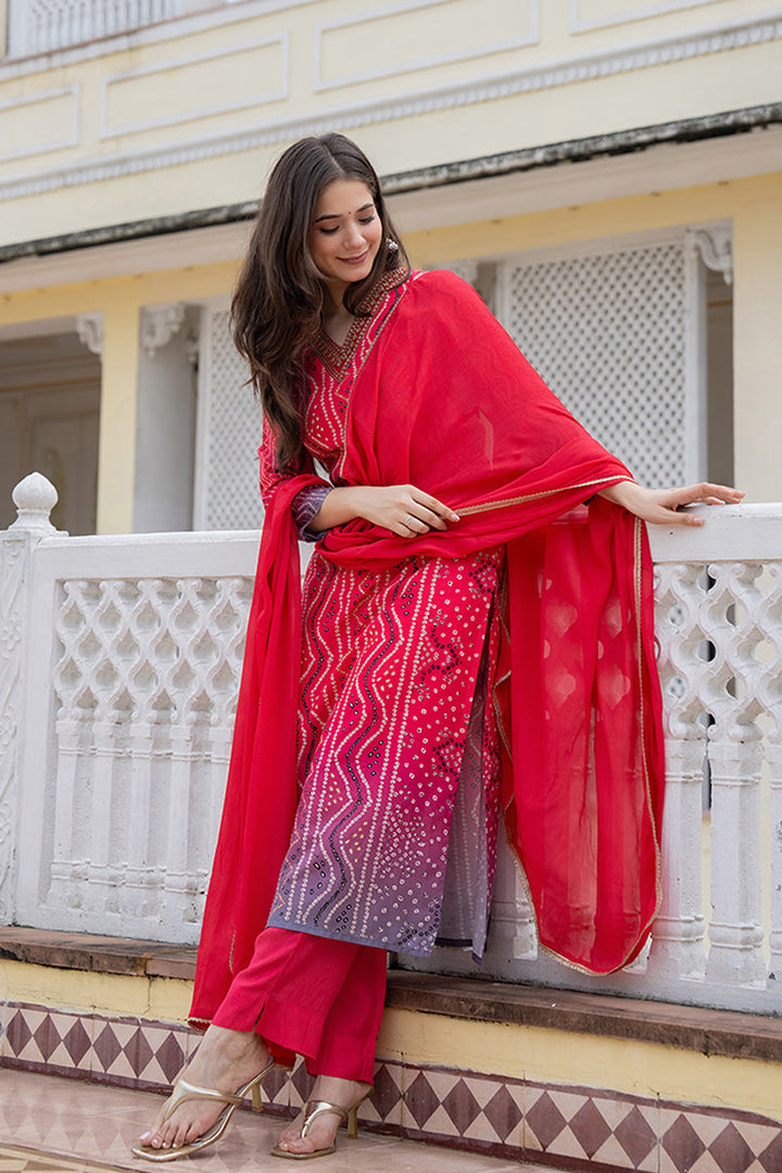 Red-Embroidered-Solid-Rayon-Blend-Straight-Kurta-Set