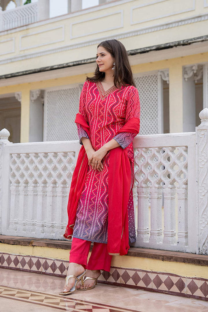 Red-Embroidered-Solid-Rayon-Blend-Straight-Kurta-Set