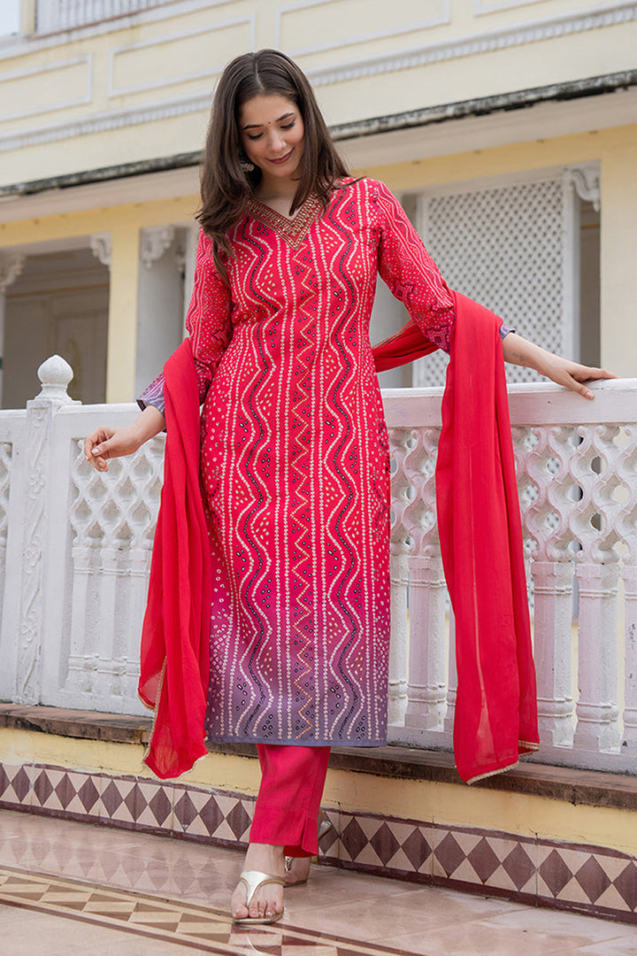 Red-Embroidered-Solid-Rayon-Blend-Straight-Kurta-Set