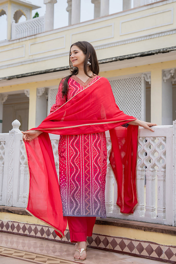 Red-Embroidered-Solid-Rayon-Blend-Straight-Kurta-Set