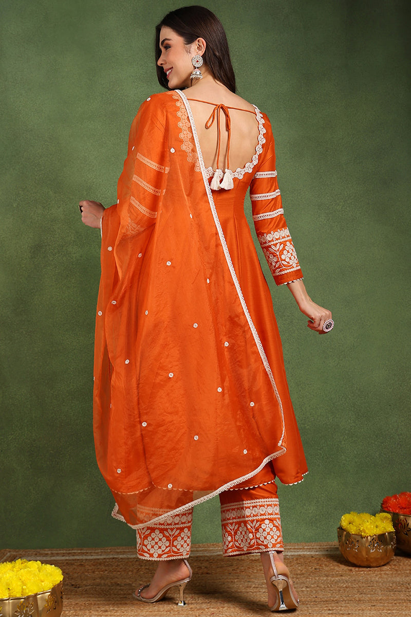 Orange-Silk-Blend-Solid-Embroidered-Anarkali-Set