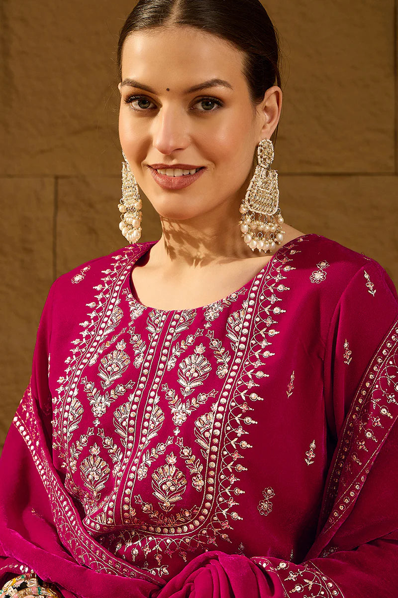 ZERESOUQ-Pink-Velvet-Ethnic-Motifs-Printed-Straight-3-Piece-Suit-Set