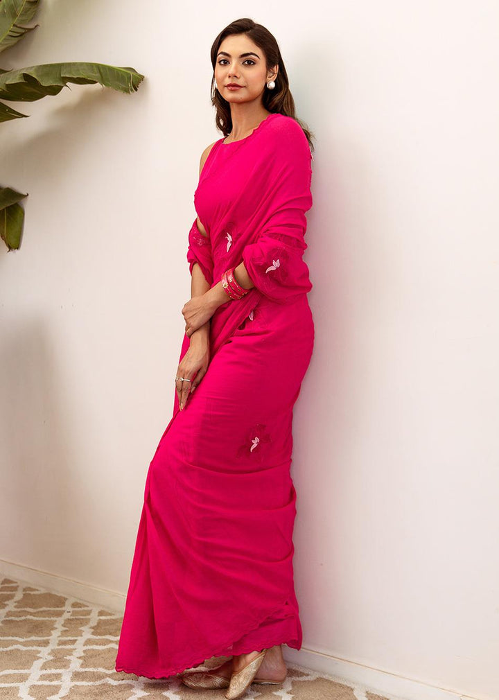 Padmini-Rani-Pink-Embossed-Embroidered-Pre-Draped-Saree