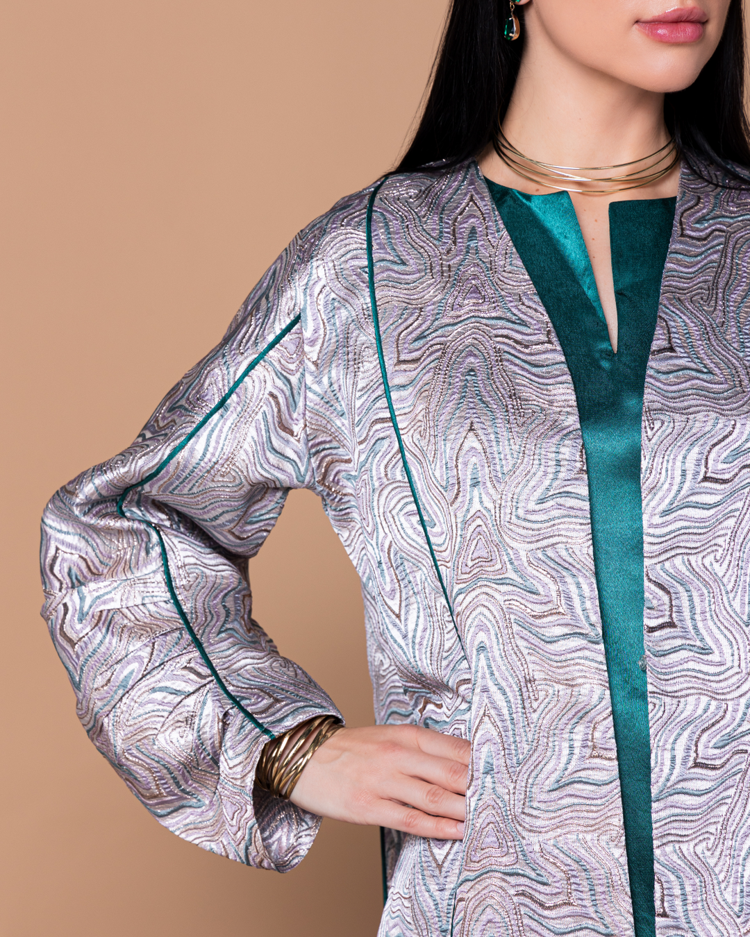 Pastel emerald Turkish brocade Abaya