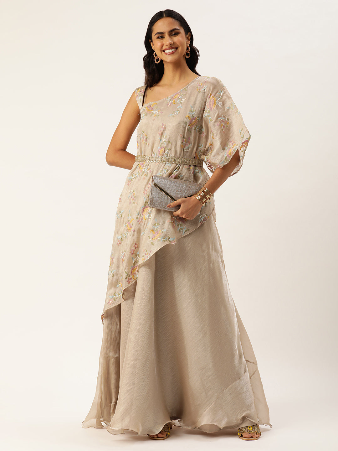 Peach-Art-Silk-Embroidered-Cape-With-Gown