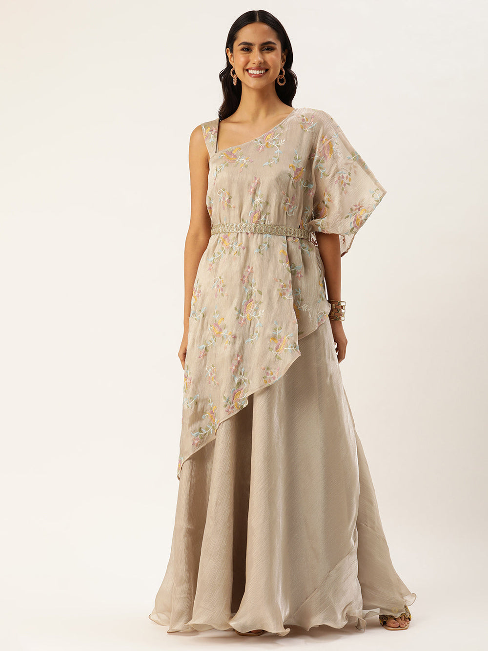 Peach-Art-Silk-Embroidered-Cape-With-Gown