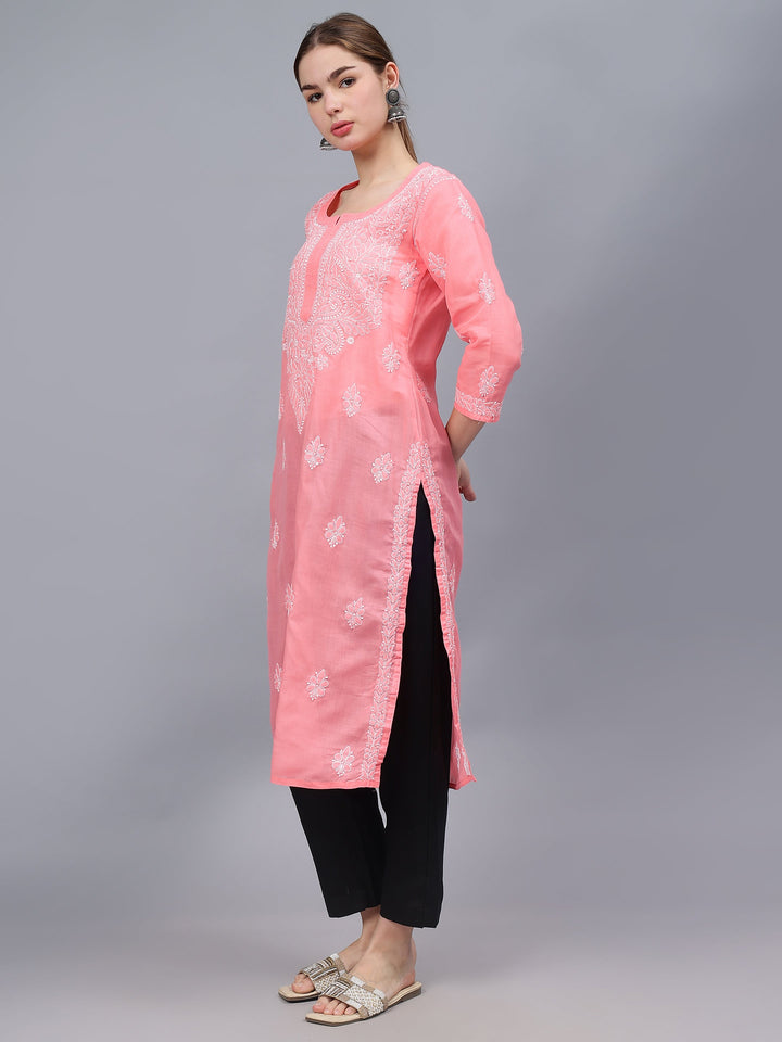 Peach-Cotton-Hand-Embroidered-Chikankari-Kurti