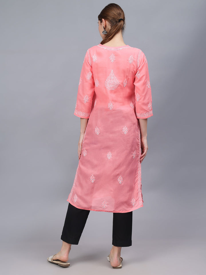 Peach-Cotton-Hand-Embroidered-Chikankari-Kurti