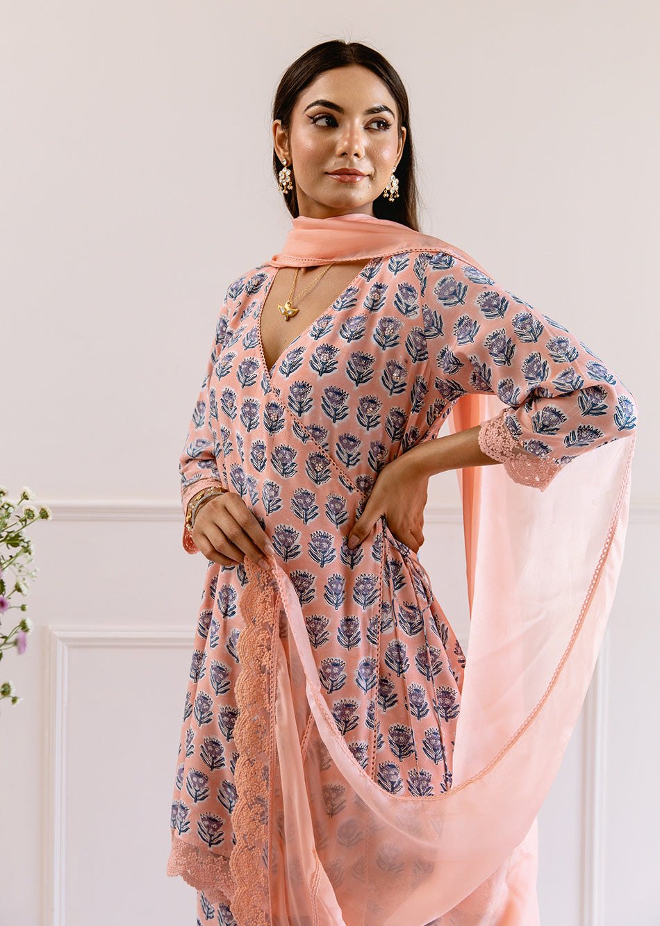 Peach-Muslin-Silk-Angrakha-Anarkali-Set