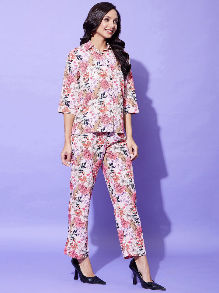 Peach-Polyester-Floral-Printed-Co-Ord-Set