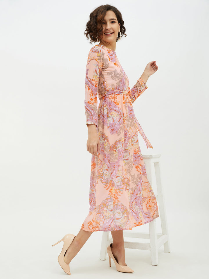 Peach-Polyester-Printed-Long-Dress