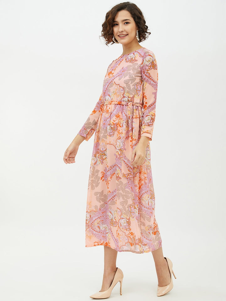 Peach-Polyester-Printed-Long-Dress