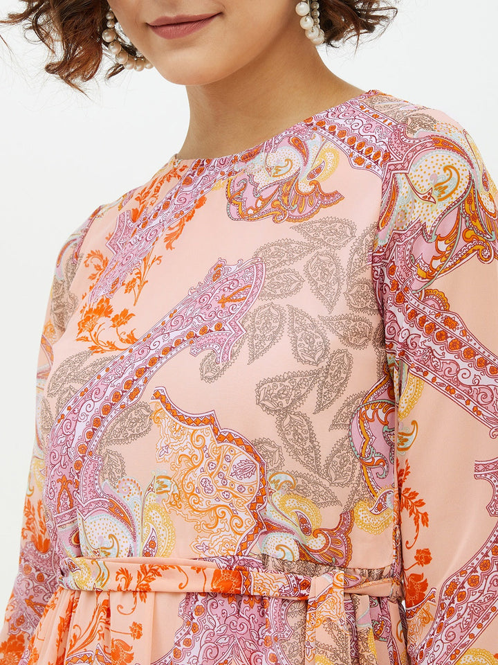 Peach-Polyester-Printed-Long-Dress