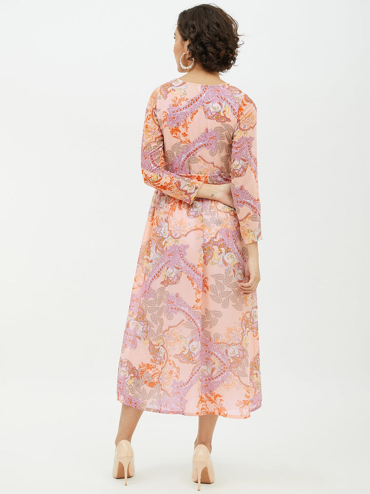 Peach-Polyester-Printed-Long-Dress