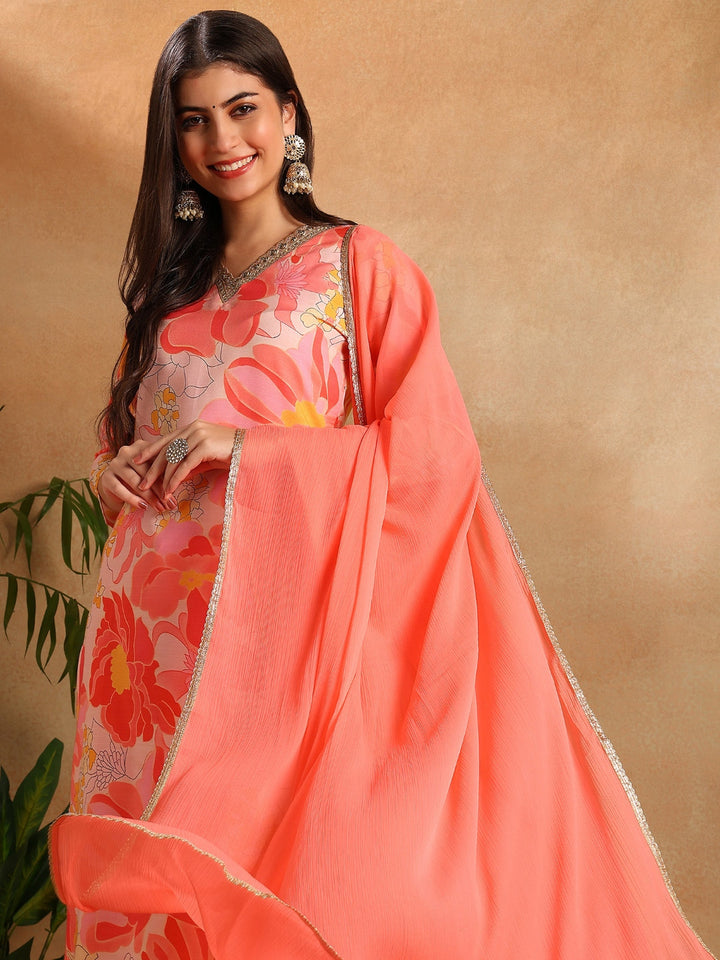 ZERESOUQ-Peach-Rayon-Blend-Floral-Printed-Straight-3-Piece-Kurta-Set