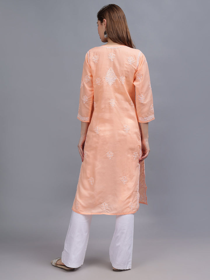 Peach-&-White-Cotton-Embroidered-Chikankari-Kurti
