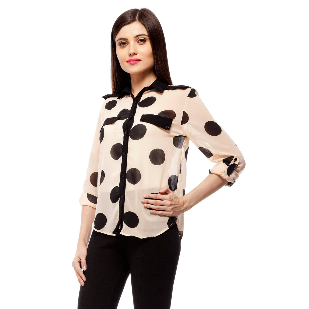 Peach-&-Black-Polyester-Polka-Shirt
